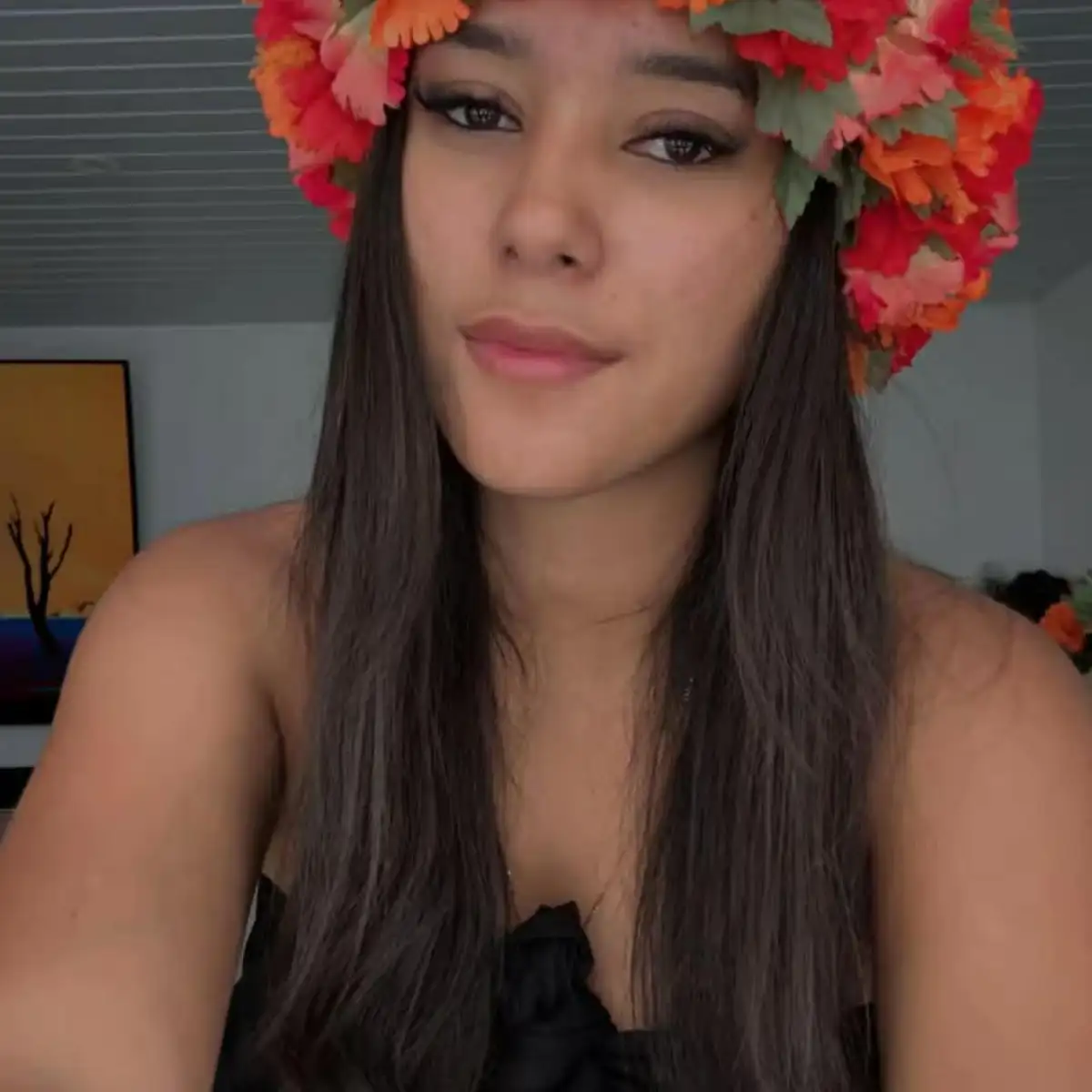 Couronne fleurs d'hibiscus orange rouge