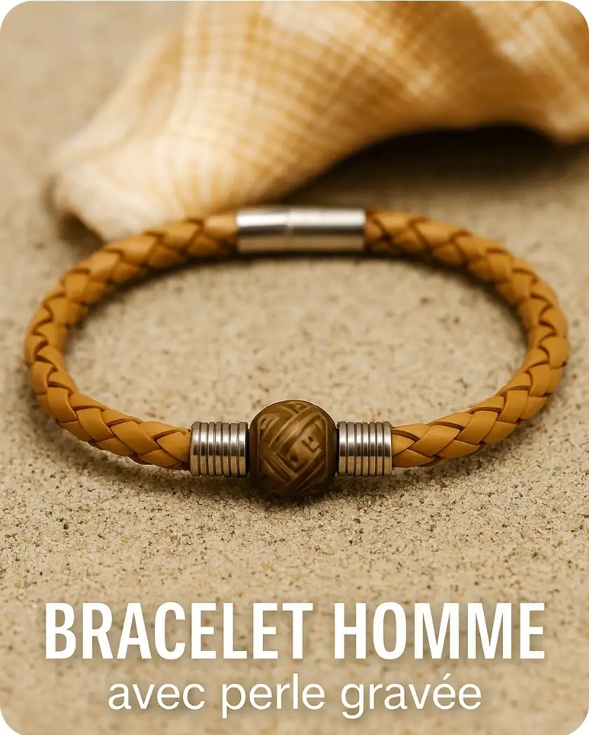 Bracelet Homme avec Perle gravé