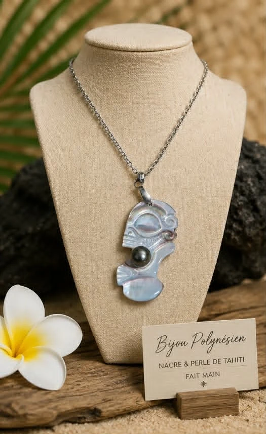 Collier TIKI en nacre avec perle de Tahiti